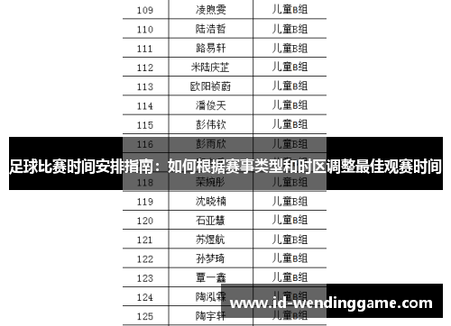 足球比赛时间安排指南：如何根据赛事类型和时区调整最佳观赛时间